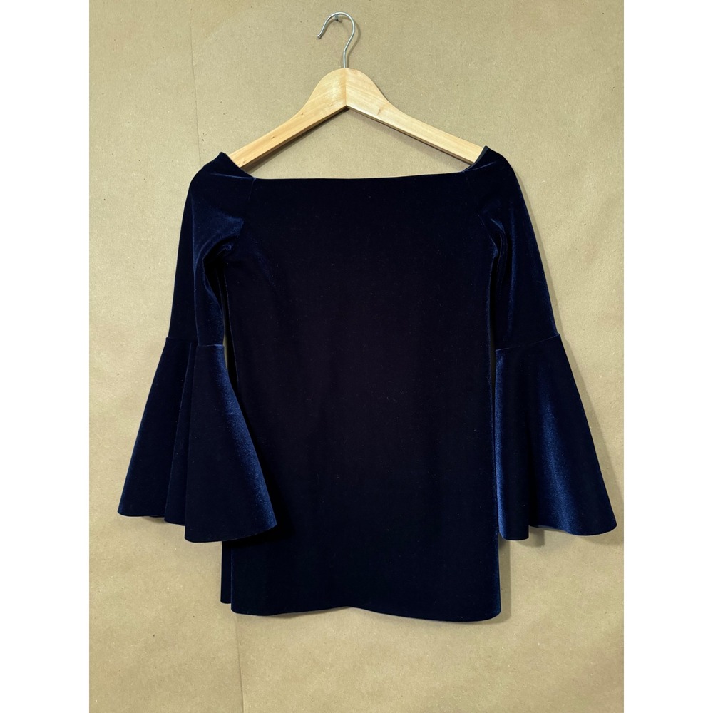 Chiara Boni La Petite Robe Navy Velvet Bell Sleeve Boat Neck Top Italy Size 38